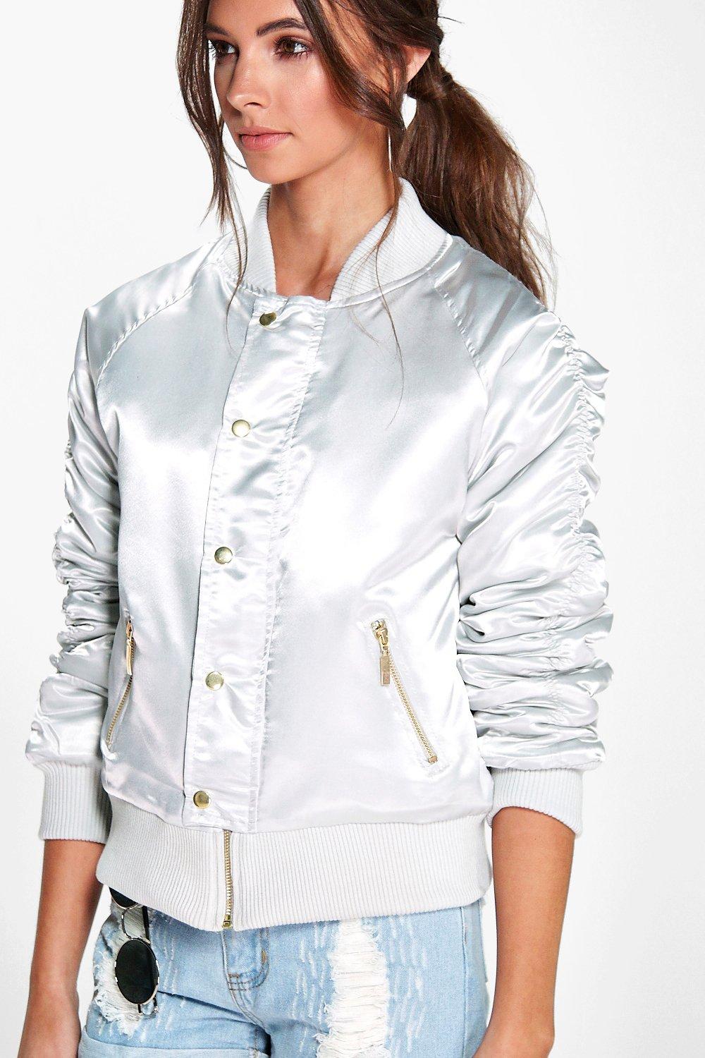 Boohoo Amber Satin Button MA1 Bomber - Satiny