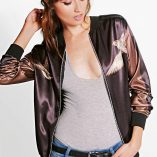 Boohoo Zoe Bird Print Satin Bomber 1