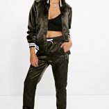 Boohoo Sofia Satin Varsity MA1 Bomber Jacket & Jogger 5