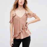 ASOS Satin Cold Shoulder Cami Top With Ruffle 1