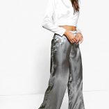 Boohoo Grace Satin Wrap Top & Wide Leg Trouser Co-Ord 1