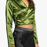 Boohoo Grace Satin Wrap Top & Wide Leg Trouser Co-Ord 4