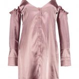 Boohoo Hedvi Cold Shoulder Ruffle Satin Shirt Dress 3