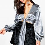 Boohoo Katherine Satin Knot Front Long Sleeve Blouse 1