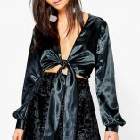 Boohoo Katherine Satin Knot Front Long Sleeve Blouse 5