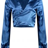 Boohoo Katherine Satin Knot Front Long Sleeve Blouse 8