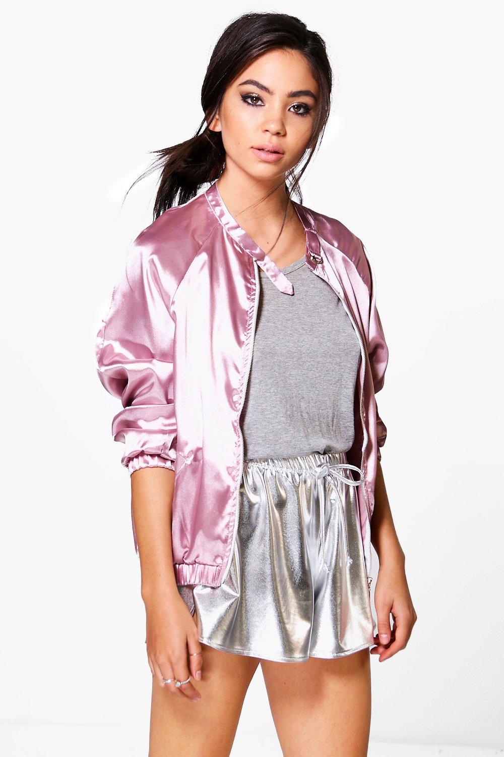 Boohoo Niamh Satin Bomber - Satiny.org