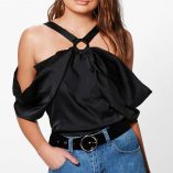 Boohoo Tia Cold Shoulder Ring Detail Satin Top 5