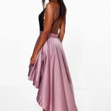 Boohoo Annia Satin Dipped Hem Full Maxi Skirt 2