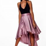 Boohoo Annia Satin Dipped Hem Full Maxi Skirt 5