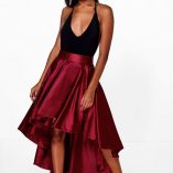 Boohoo Annia Satin Dipped Hem Full Maxi Skirt 7