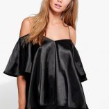 Boohoo Bella Frill Sleeve Strappy Satin Top 1