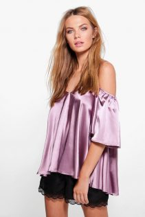 Boohoo Bella Frill Sleeve Strappy Satin Top 5