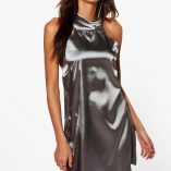 Boohoo Francis Satin High Neck Shift Dress 1