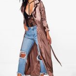 Boohoo Holly Satin Belted Duster 1