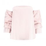 Boohoo Laura Satin Ruched Sleeve Bardot Top 3