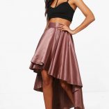 Boohoo Annia Satin Dipped Hem Full Maxi Skirt 11