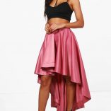 Boohoo Annia Satin Dipped Hem Full Maxi Skirt 9